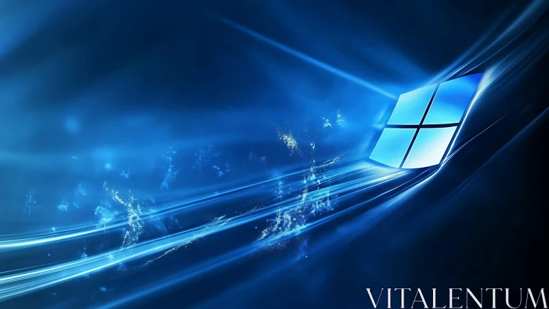 Blue abstract digital waves with floating window icon.