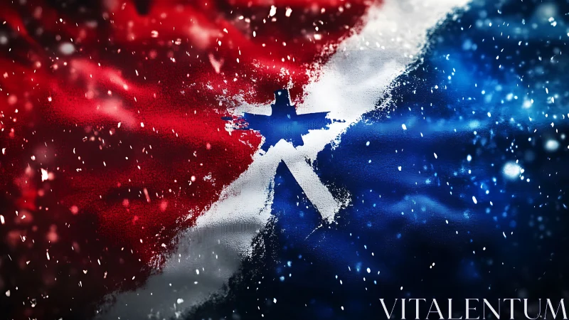 Textured tricolor abstraction with dynamic central emblem.