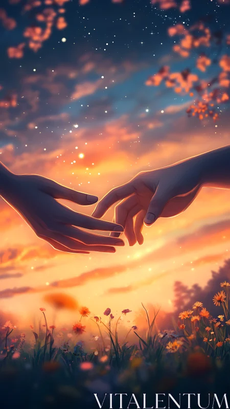 Hands Release Luminous Sparks Over Wildflower Field.