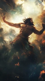 Mythic storm titan ascending through celestial turbulence.