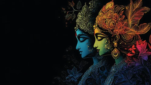 Radiant twin goddesses glow softly against deep night