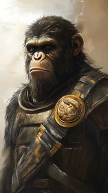 Armored warrior ape rendered in dramatic digital brushwork