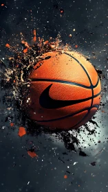 Exploding orange basketball with dark dramatic background.