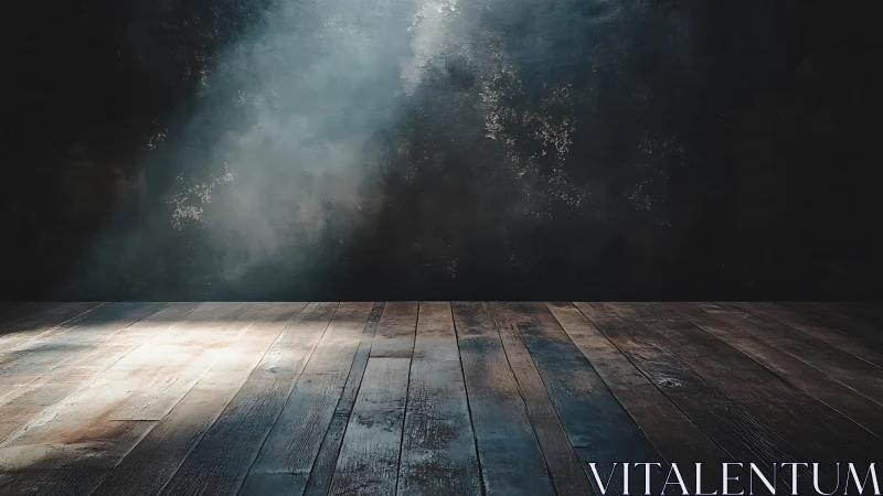 Moody wooden floor under dramatic studio light beams.