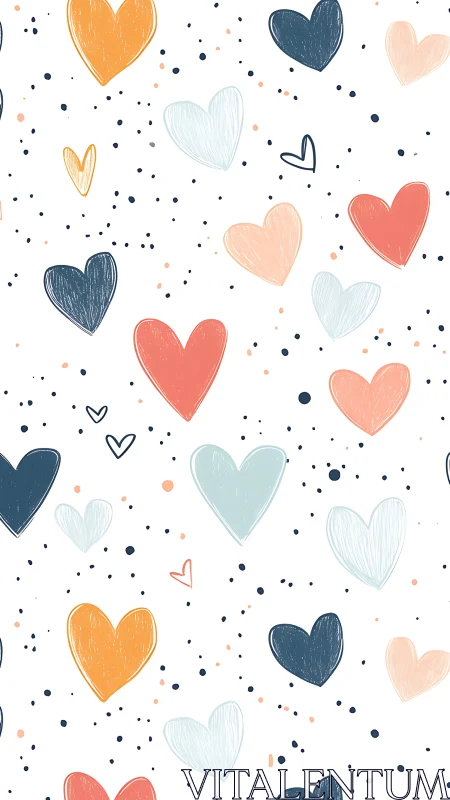 Playful Heart Pattern with Soft Watercolor Style.