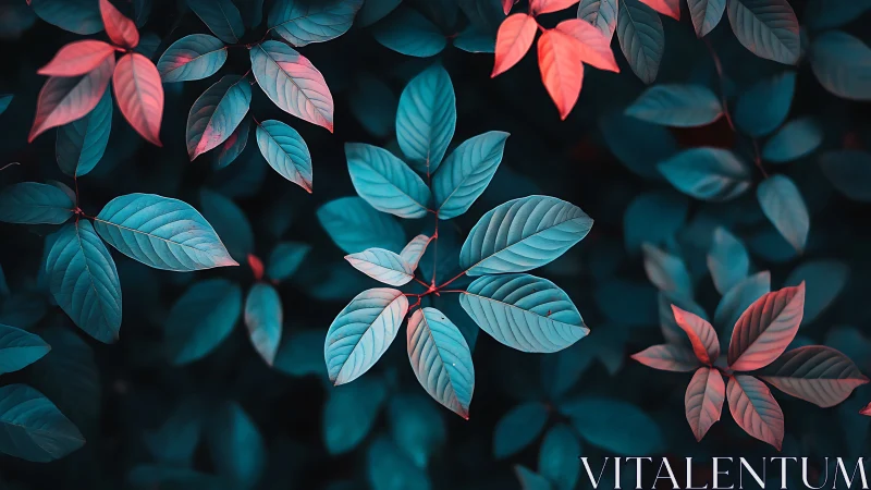 Bicolor foliage array under teal&ndash;magenta spectral remapping.