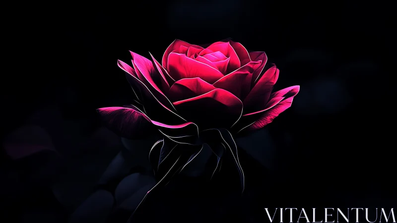 Neon Rose Glowing in Darkness.
