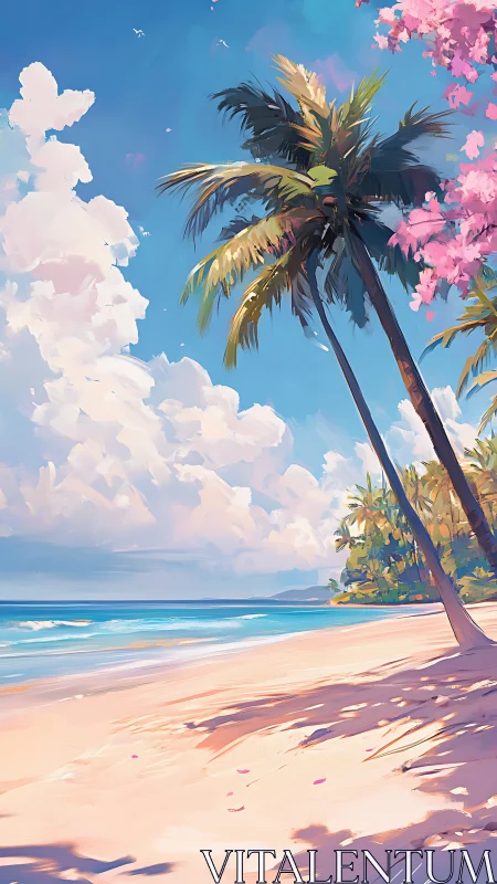 Tropical Paradise: Palm Trees Swaying Over Golden Sands.