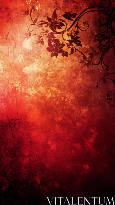Textured crimson floral background with grunge overlay design.