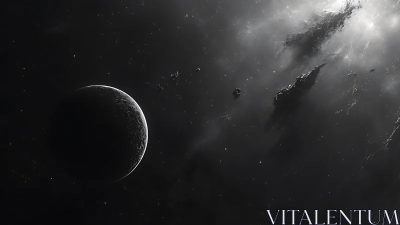 Silent crescent world adrift among whispering star-ash.