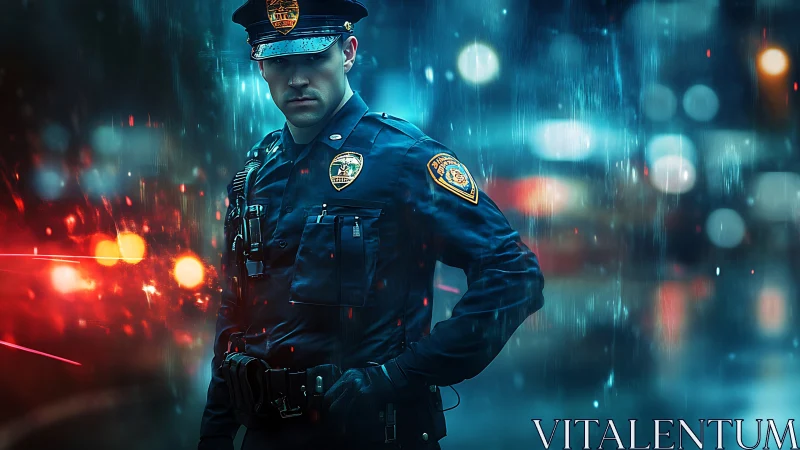 Neon soaked city patrol under cinematic night rainstorm.