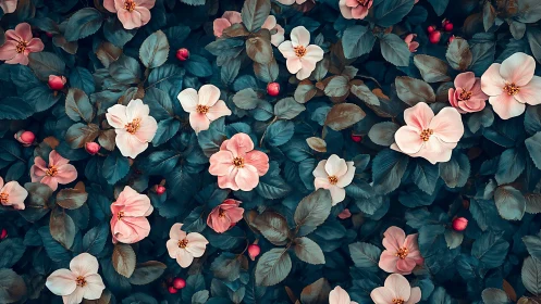 Layered Floral Composition with Contrasting Chromatic Depth.