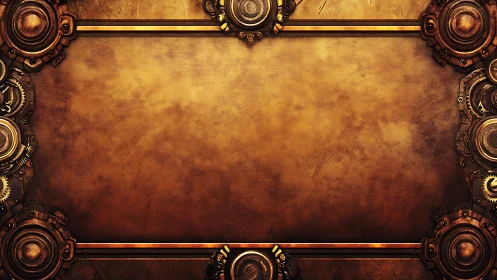 Steampunk brass panel with mechanical gearwork frame design.