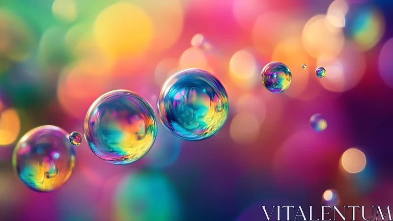 Glowing rainbow bubbles drifting through a dreamy sunset haze.