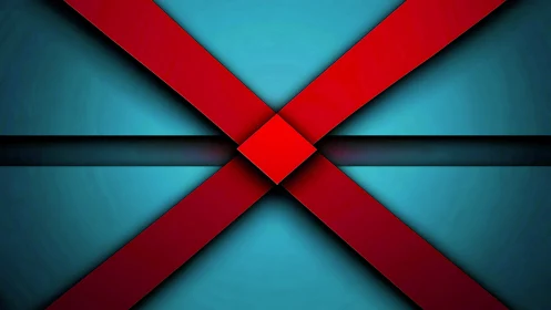 Intersecting red bands form dimensional cross on cyan plane