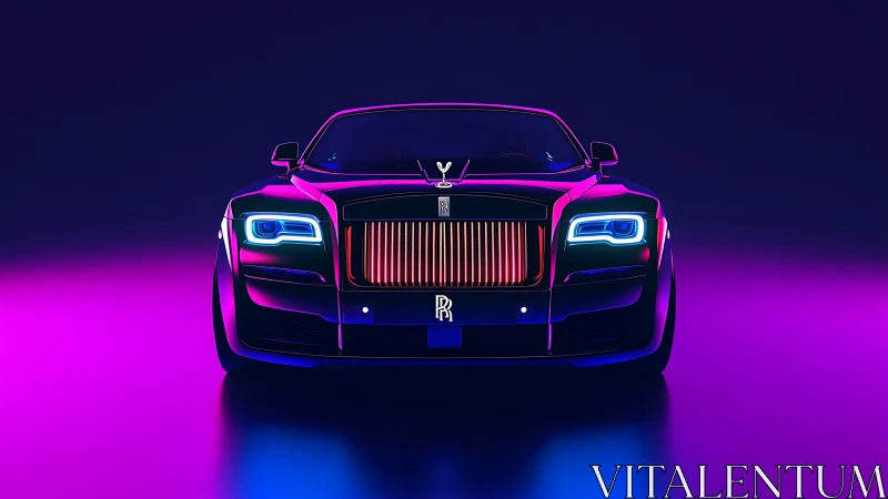 Neon-lit luxury coupe gleams under bold purple and blue glow.