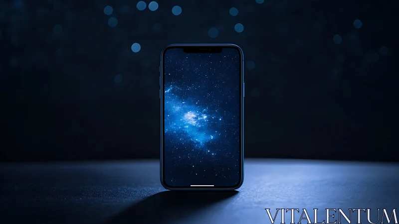 Smartphone display as luminous deep-space visualization portal.