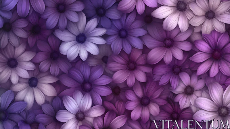 Densely clustered daisy flowers rendered in purple and magenta tones