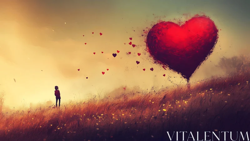 A Solitary Figure Gazes at a Magnificent Floating Heart.
