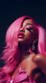 Radiant woman in hot pink hair glows with bold glamour