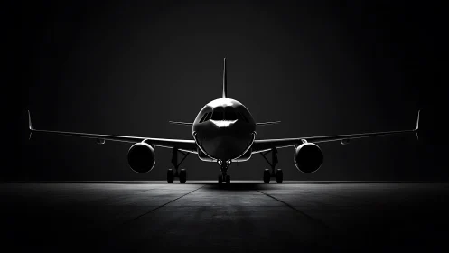 Midnight runway moment with a poised passenger jet.