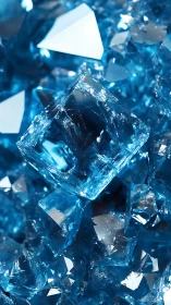Macro view of blue crystal cluster with sharp facets.