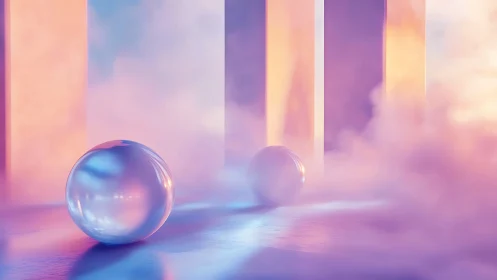 Translucent spheres in misty geometric light field scene.