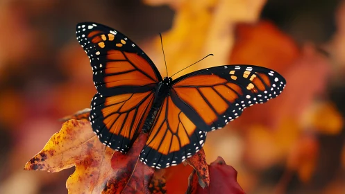 Monarch butterfly pauses mid-autumn, cloaked in embered wings