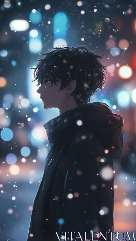 Anime night portrait with urban bokeh depth of field profile.