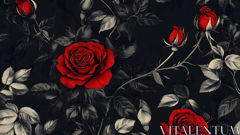 Deep Red Roses Bloom Against Midnight Darkness.