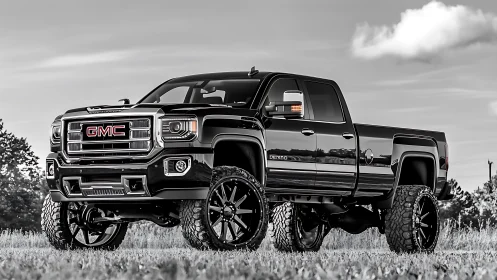Lifted GMC Denali pickup truck rendered in high-contrast grayscale