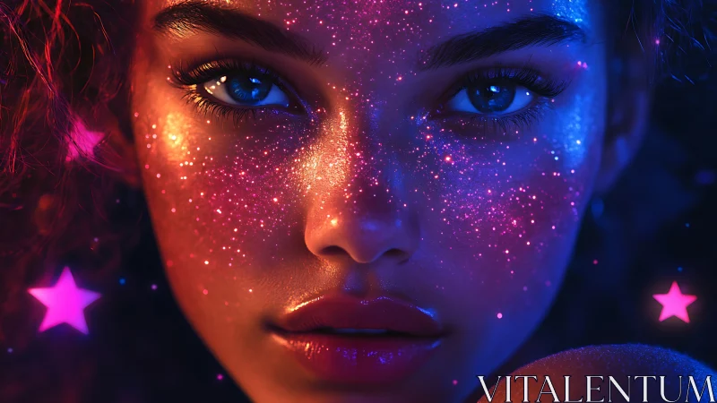 Neon stardust portrait in vivid cosmic close-up lighting.