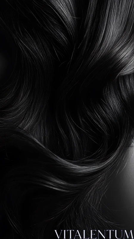 Close-up of smooth black hair with glossy light reflections.