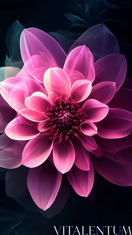 Luminous digital dahlia with translucent pink petals.