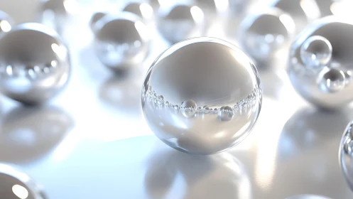 Rendered reflective spheres display depth of field effect