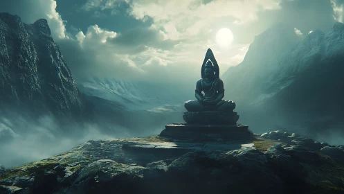 Silent mountain sage resting beneath a brooding sky.