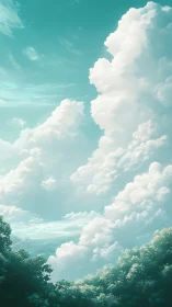 Soft summer clouds drift gently above a peaceful valley