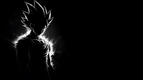 High-contrast anime warrior silhouette with radiant energy rimlight