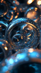 Parametric glass torus cluster with bokeh and particle field