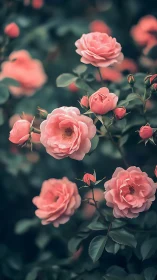 Soft Pink Garden Roses with Morning Light and Verdant Foliage.