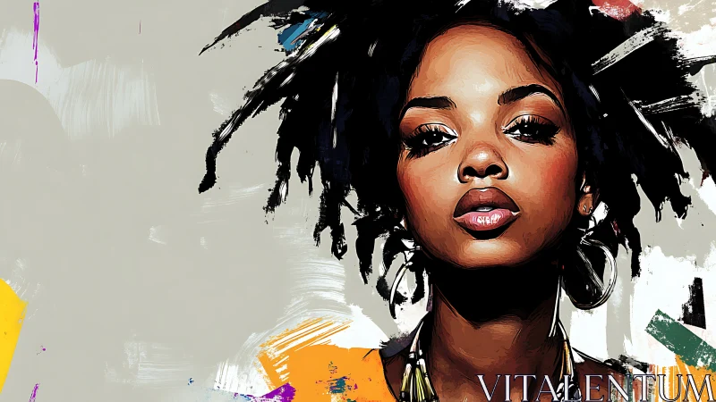 Bold digital portrait of woman with abstract strokes.