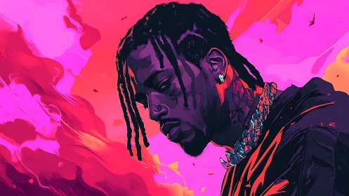 Neon dreams and quiet beats around a thoughtful figure.