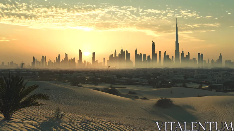 Desert dunes whisper while a skyscraper forest greets sunrise