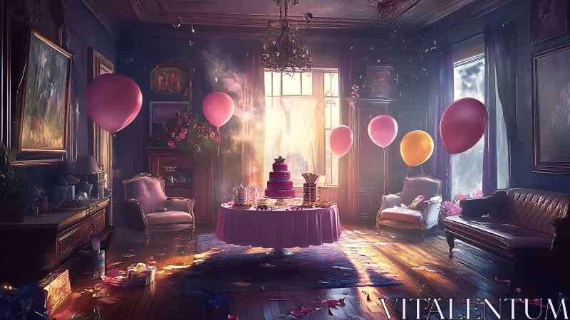 Ethereal Birthday Celebration in Baroque Interior Space.