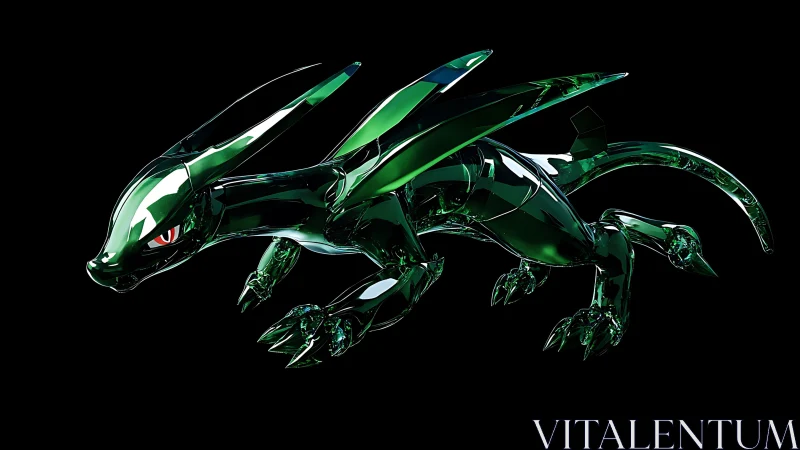 Translucent emerald glass dragon rendered with high-reflective caustic lighting