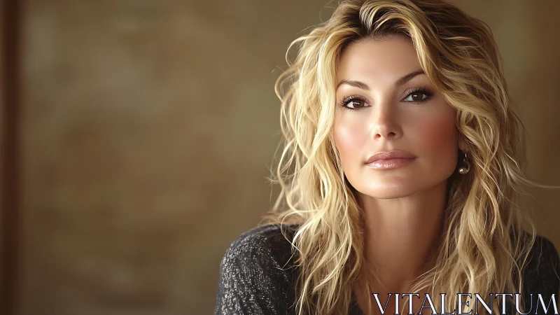 Blonde woman faces camera in softly focused studio portrait
