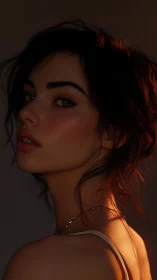 Soft sunset portrait captures contemplative side profile beauty.