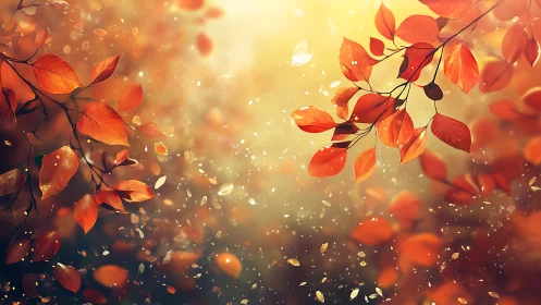 Emberleaf branches drifting through molten autumn light.