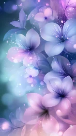 Ethereal Petals Dance: Luminous Florals in Purple Dreamscape.