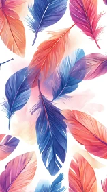 Drifting rainbow feathers in a dreamy watercolor skyscape.
